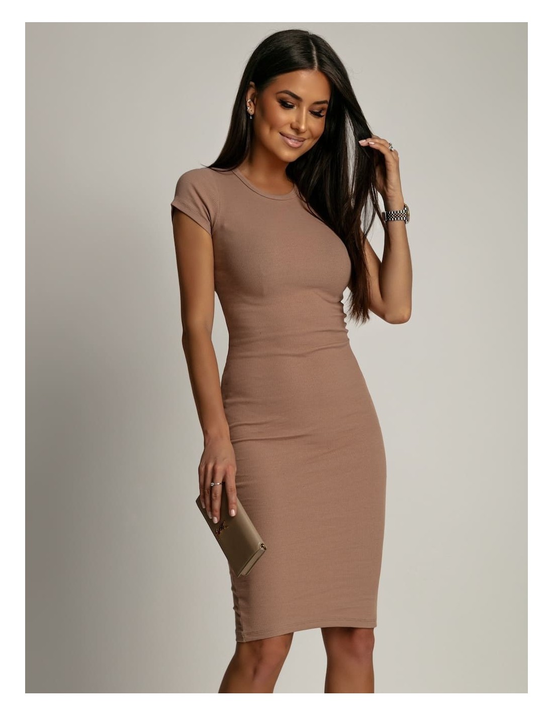 Basic mezzo dress in a sporty beige style FG533 - Online store - Boutique